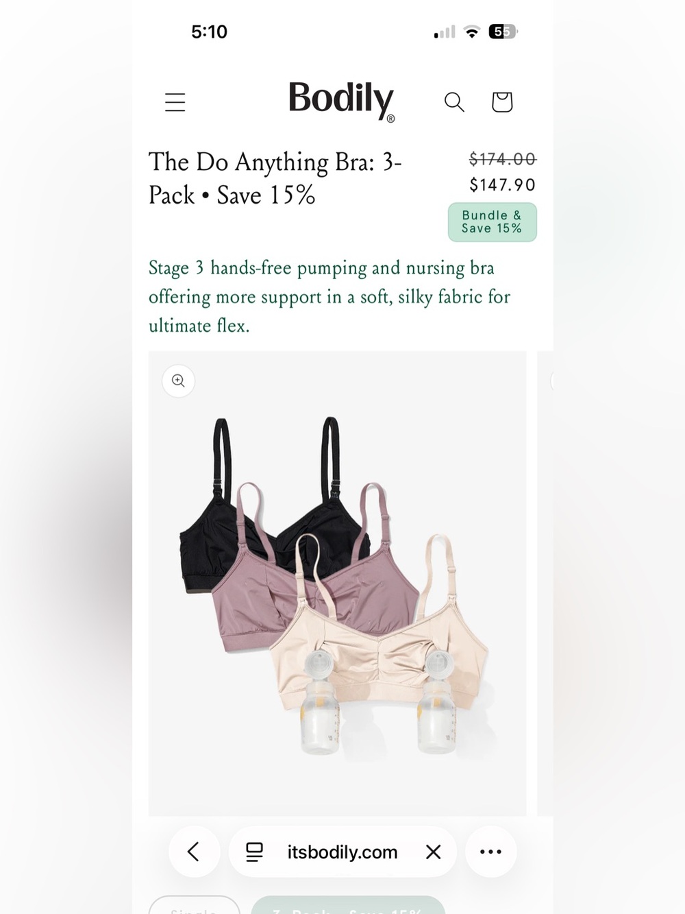 Set of 3 Bodily Hands-Free Pumping & Nursing Bra - 1 Black, 2 Cream